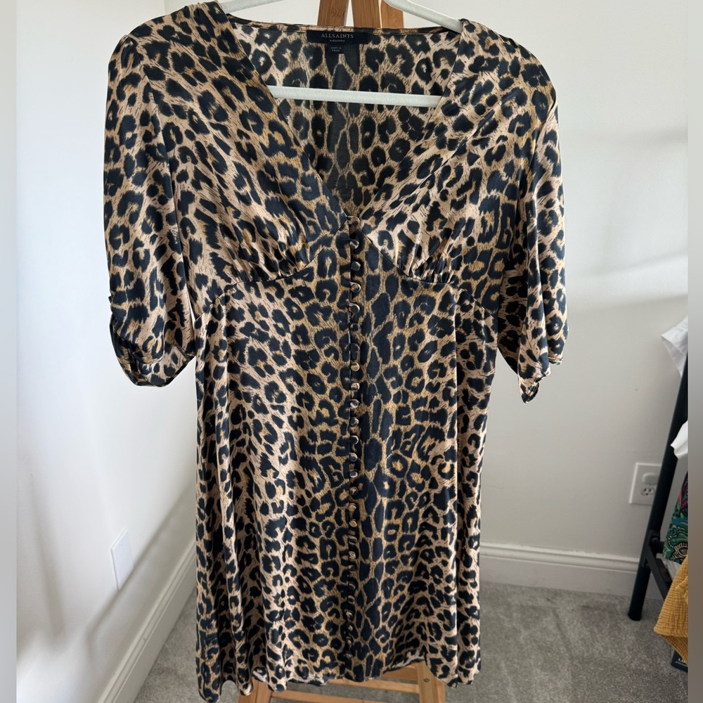 All Saints Silk Leopard Mini Dress